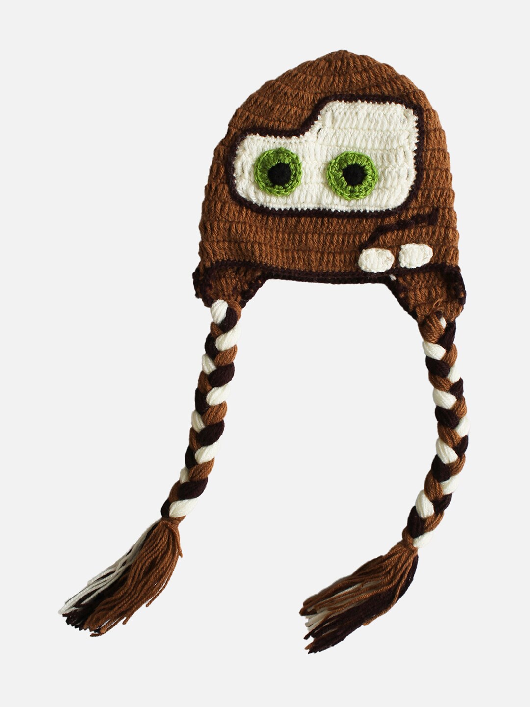 

Woonie Kids Brown & White Handmade Woolen Beanie