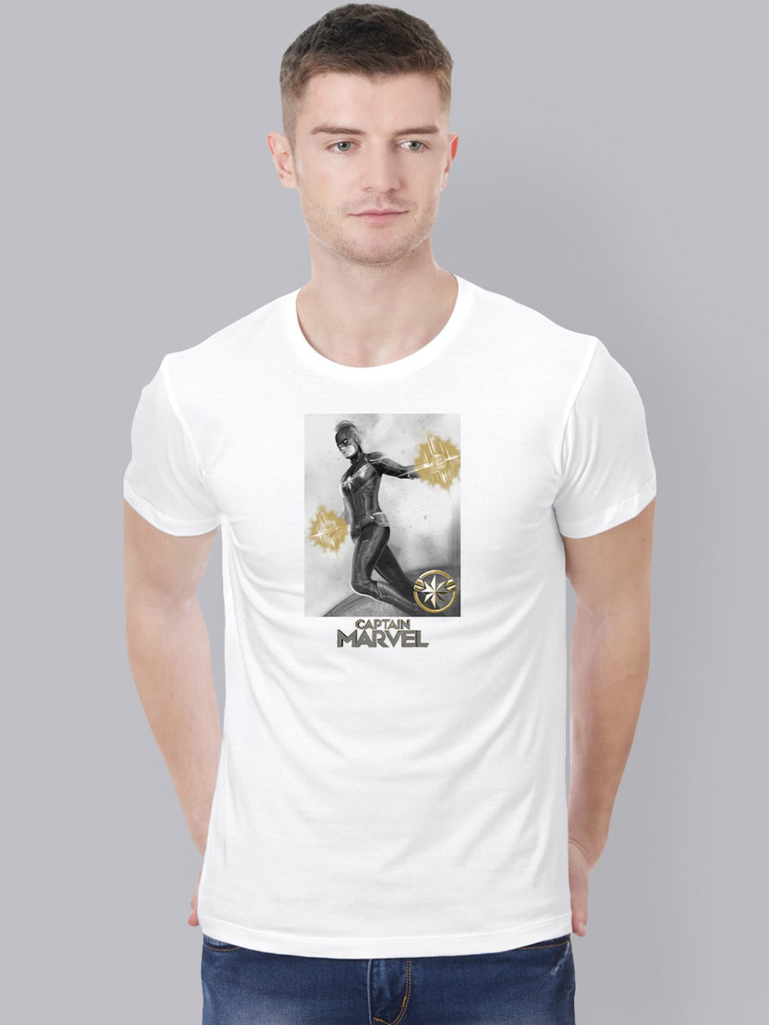 

Free Authority Men White Captain Marvel Printed Cotton Pure Cotton T-shirt