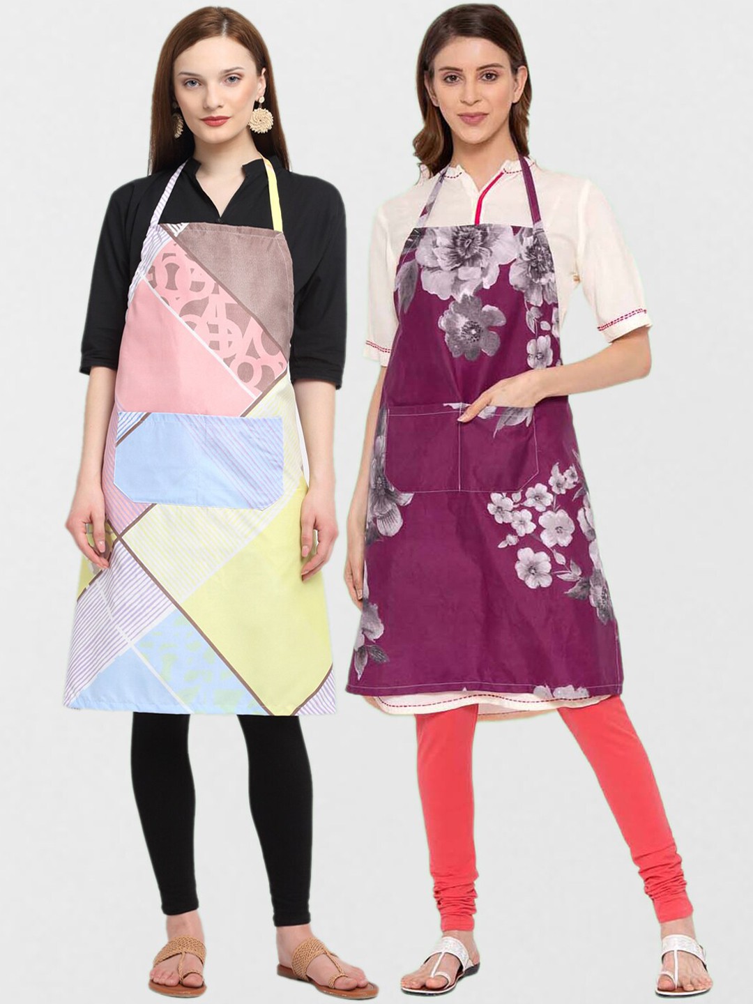 

KLOTTHE Unisex Pack Of 2 Printed 210 TC Cotton Aprons, Purple