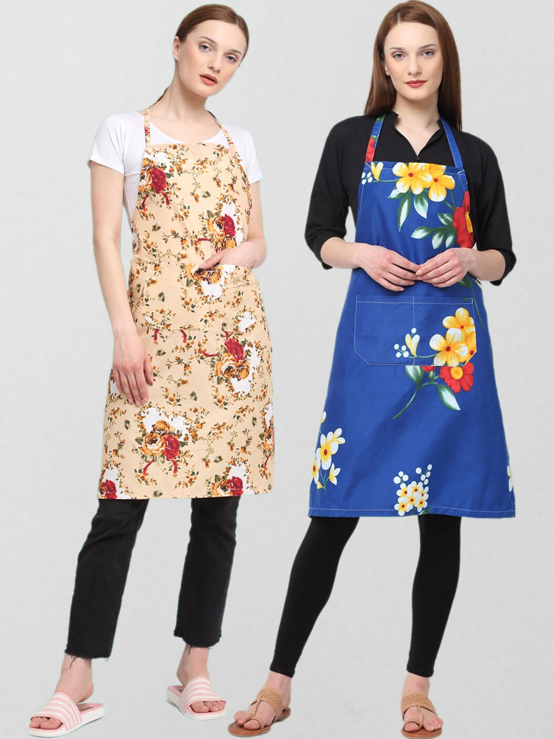 KLOTTHE Unisex Pack Of 2 Printed Cotton 210 TC Aprons, Blue