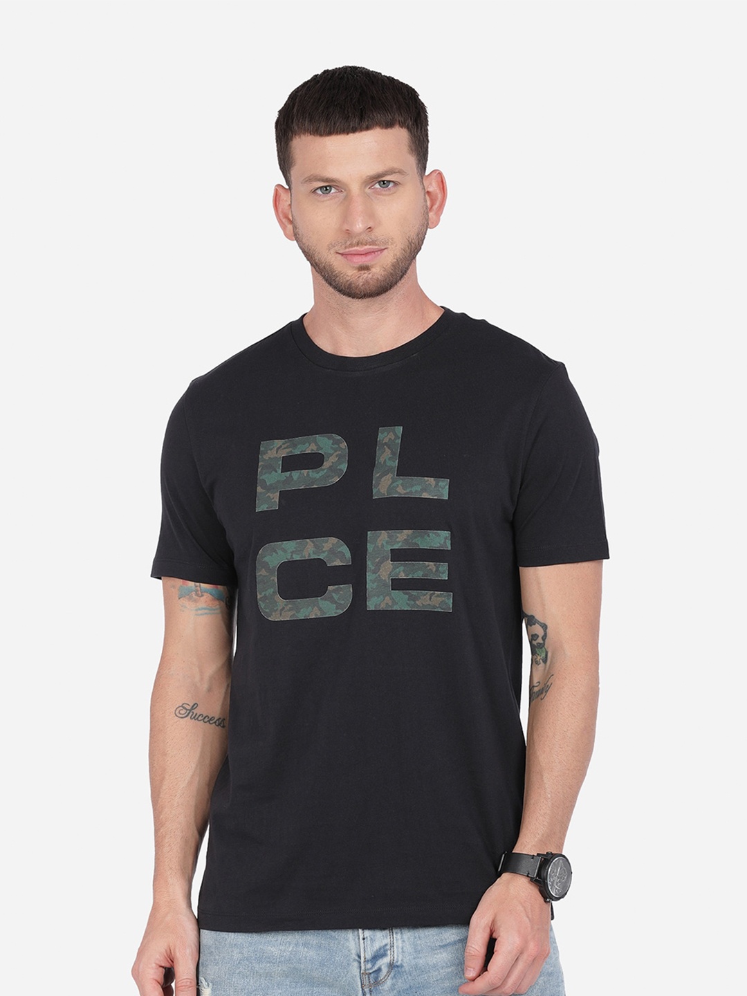 

883 Police Men Black Typography Printed T-shirt