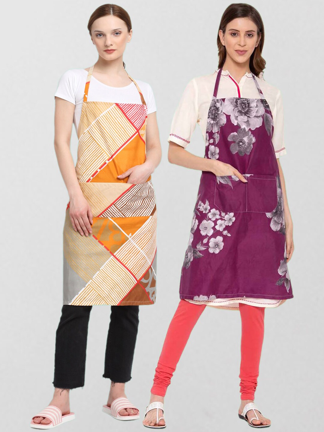 

KLOTTHE Unisex Pack Of 2 Printed 210 TC Cotton Aprons, Purple