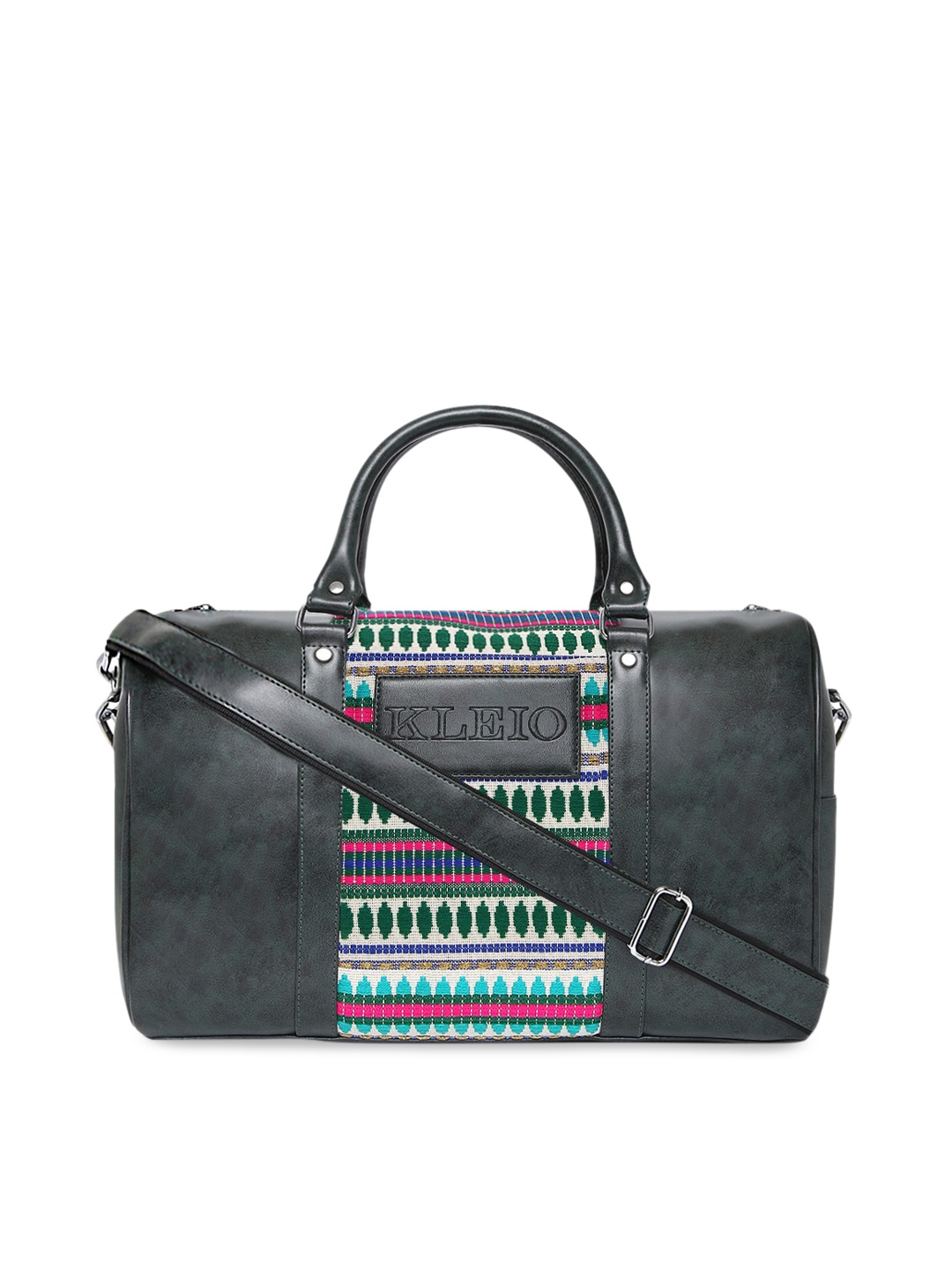

KLEIO Vegan PU & Jacquard Travel Duffle Bag, Green