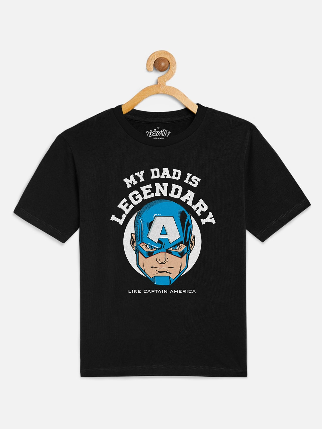 

Kids Ville Boys Black Captain America Printed Cotton Pure Cotton T-shirt