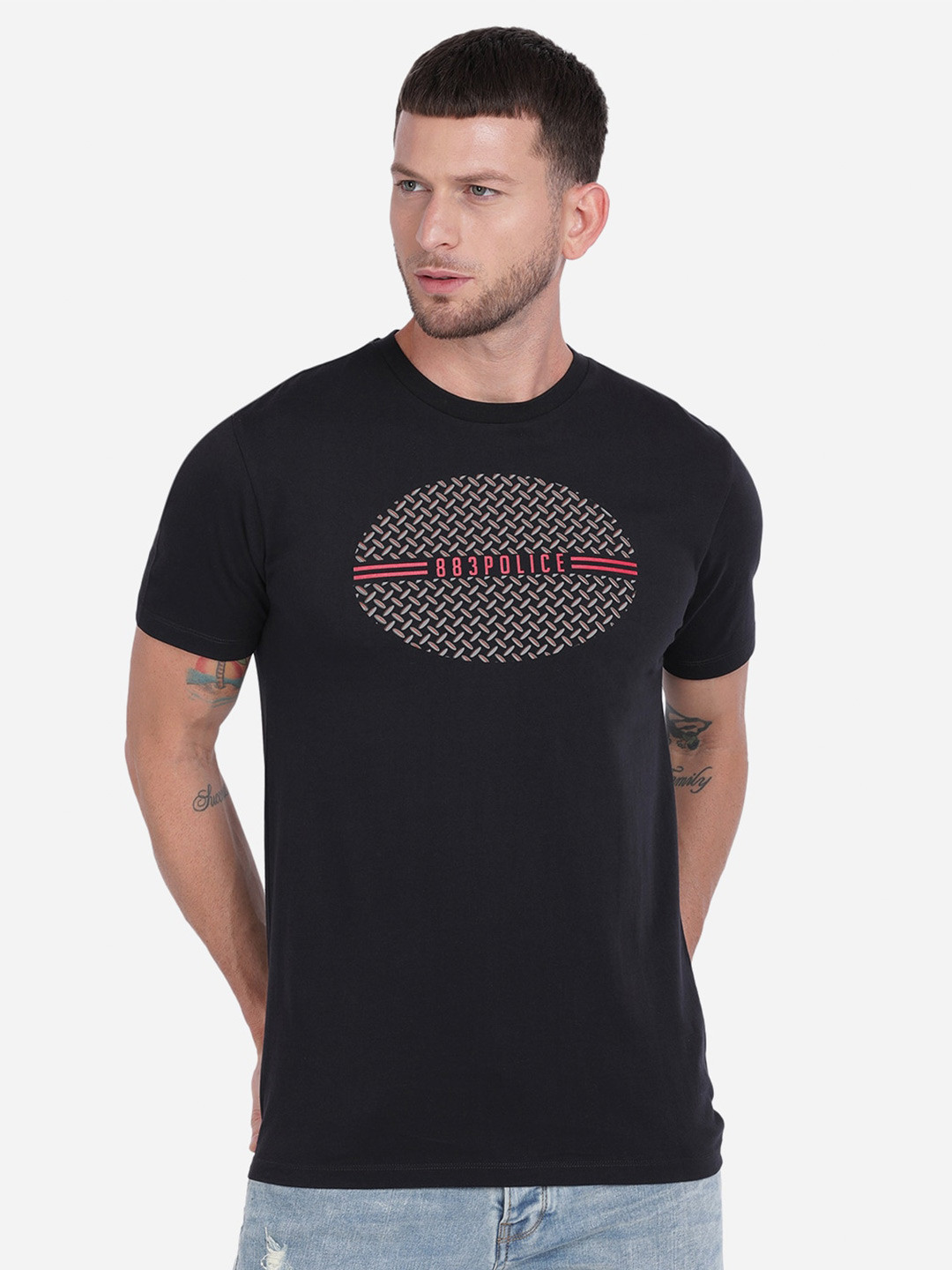 

883 Police Men Black Printed T-shirt
