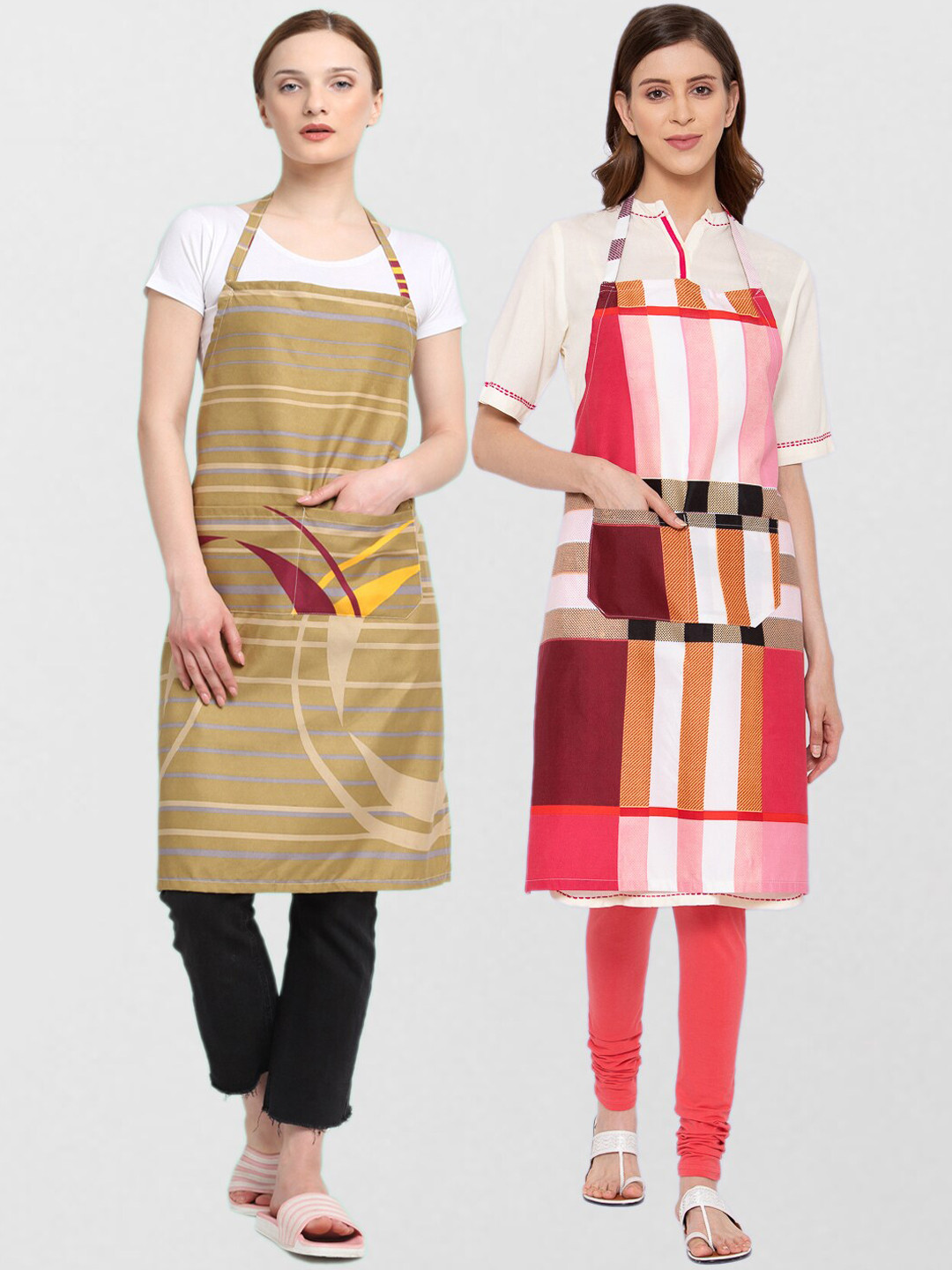 

KLOTTHE Unisex Pack Of 2 Printed Cotton 210 TC Aprons, Brown