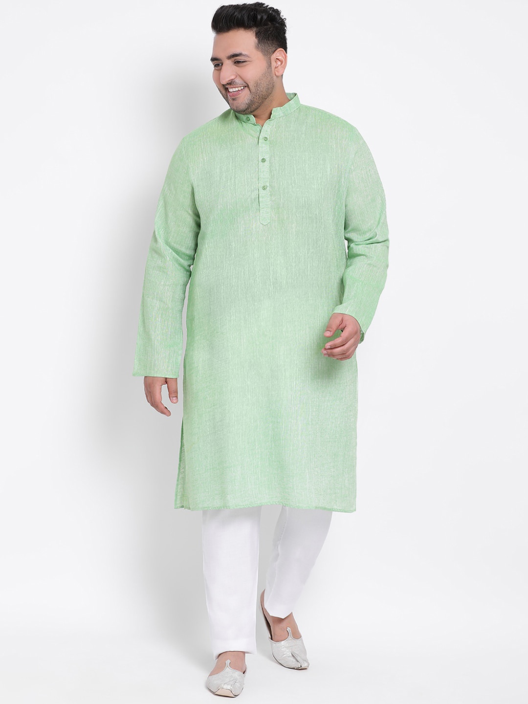 

Hangup Men Green Linen Kurti with Pyjamas