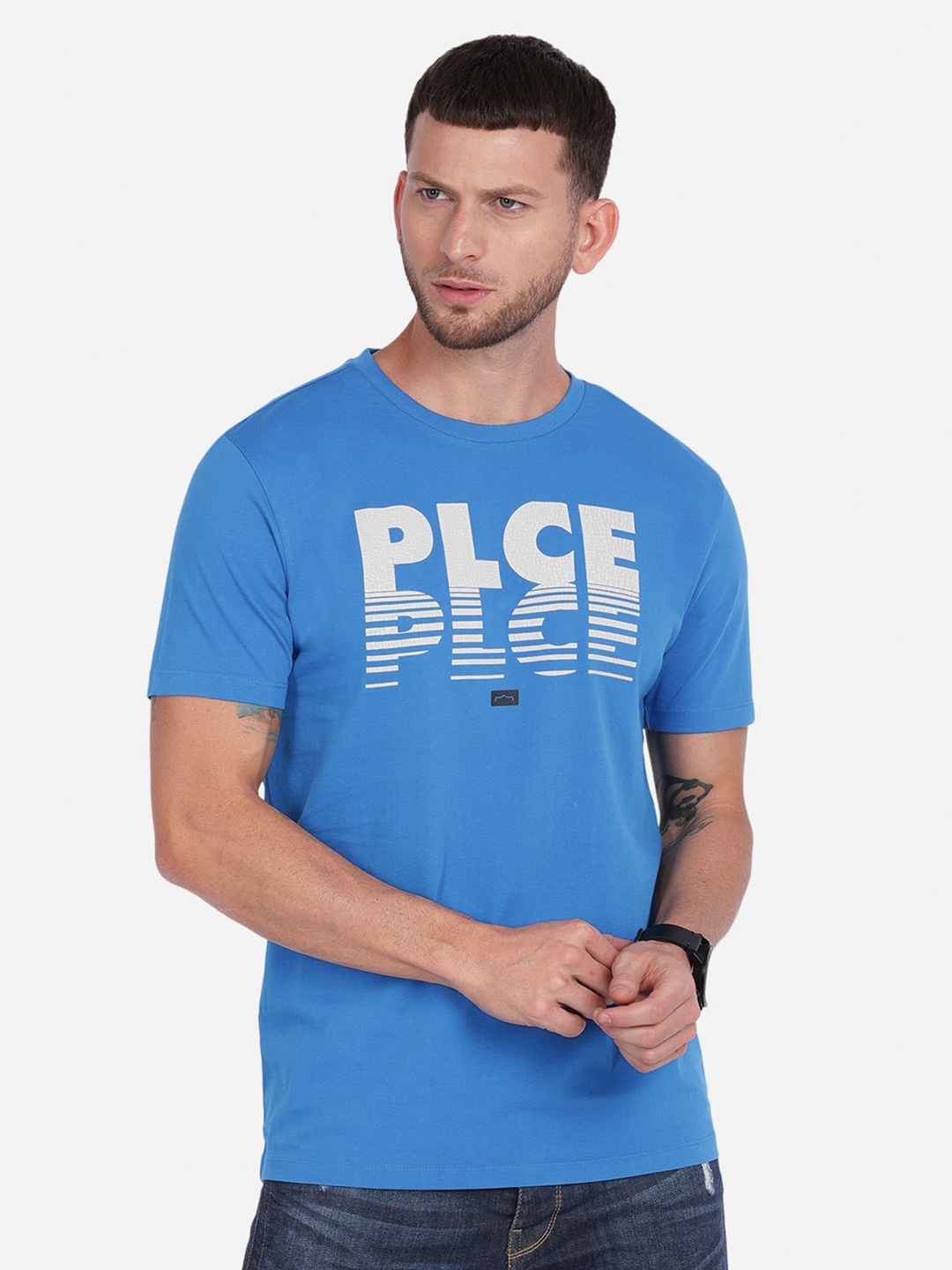 

883 Police Men Blue Typography Printed T-shirt