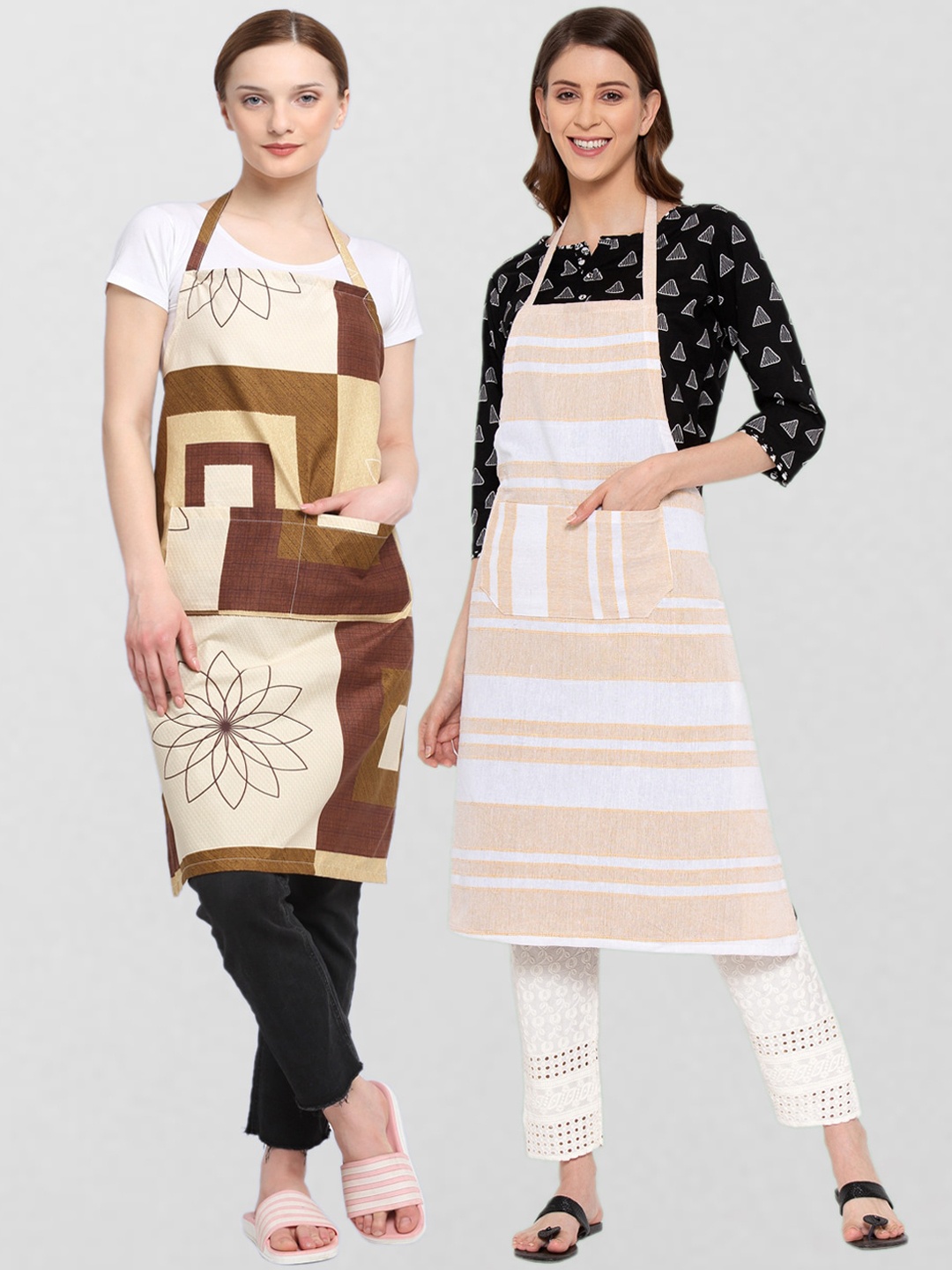 

KLOTTHE Unisex Pack Of 2 Printed Cotton 210 TC Aprons, Brown