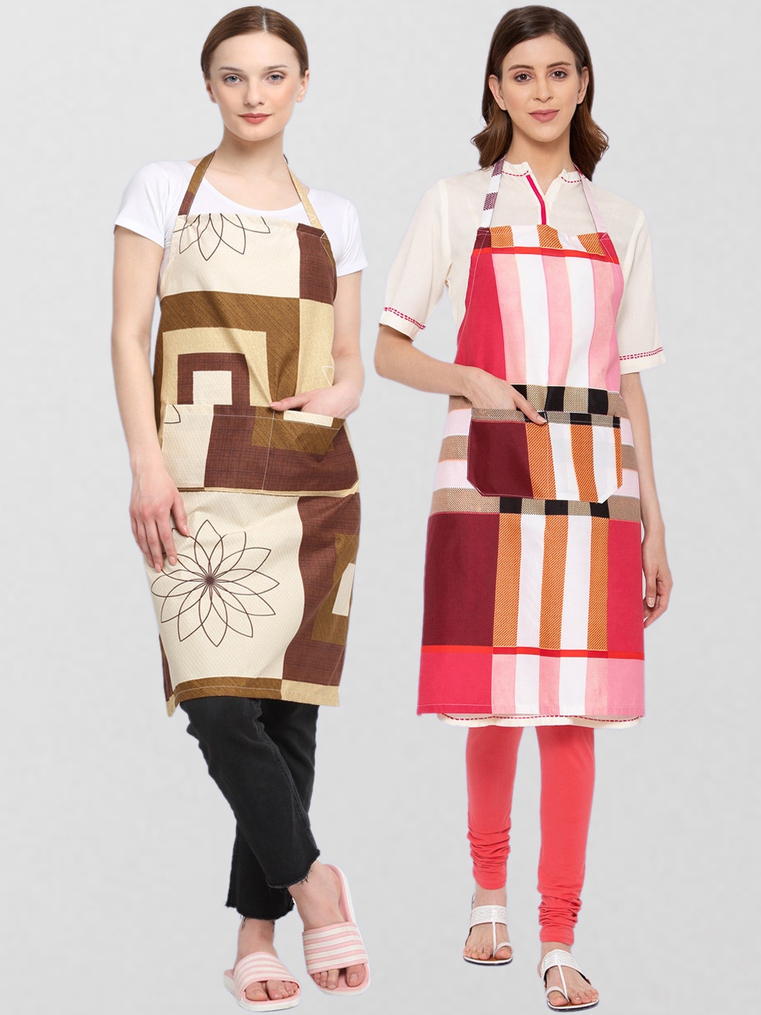 

KLOTTHE Unisex Pack Of 2 Printed Cotton 210 TC Aprons, Brown