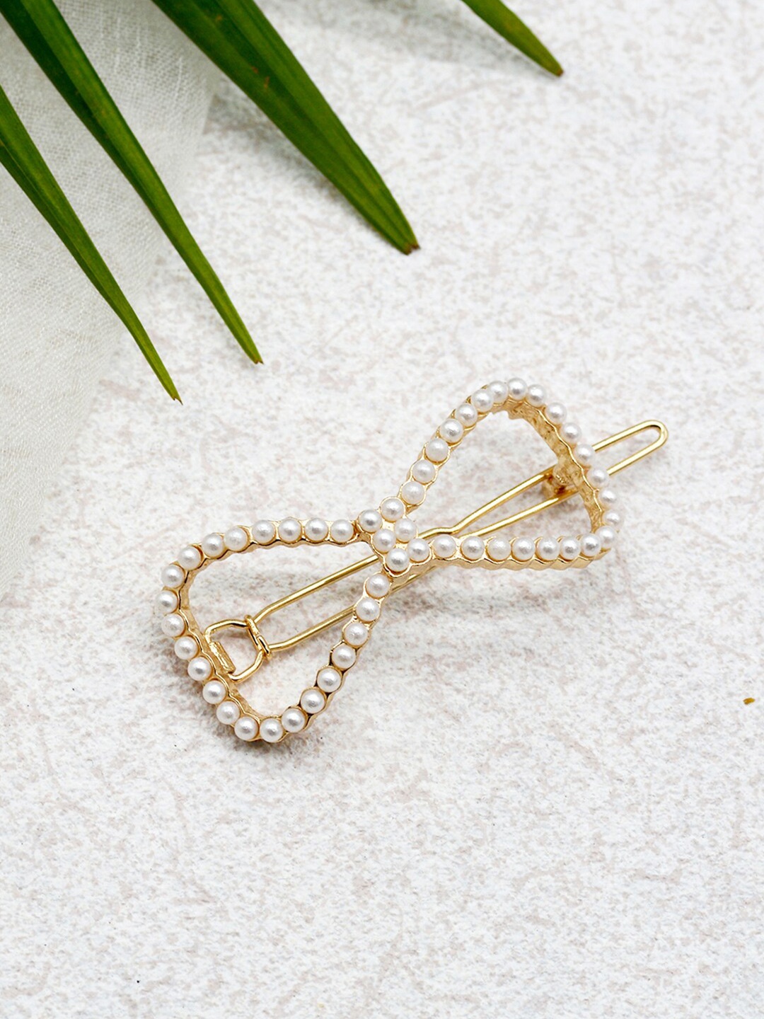 JOKER & WITCH Women Gold-Toned & White Embellished French Barrette