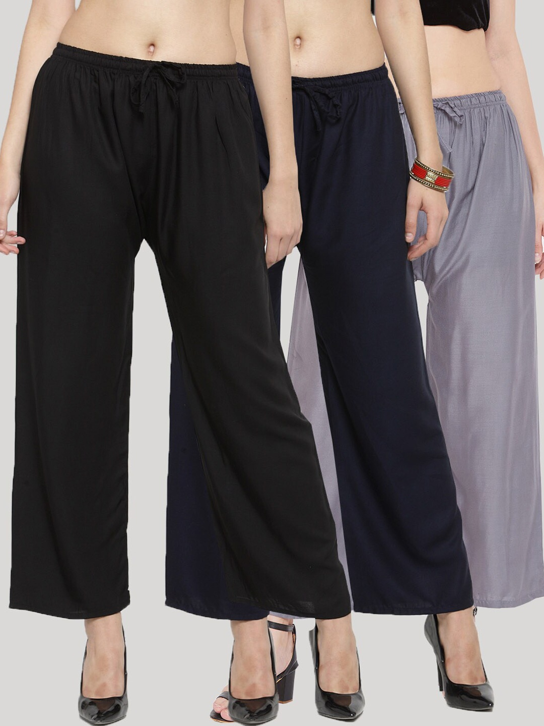 

Clora Creation Women Pack of 3 Knitted Ethnic Palazzos, Black