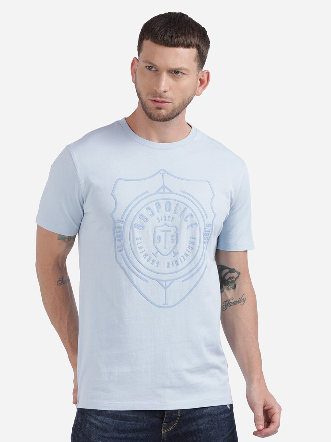 

883 Police Men Blue Brand Logo Printed T-shirt