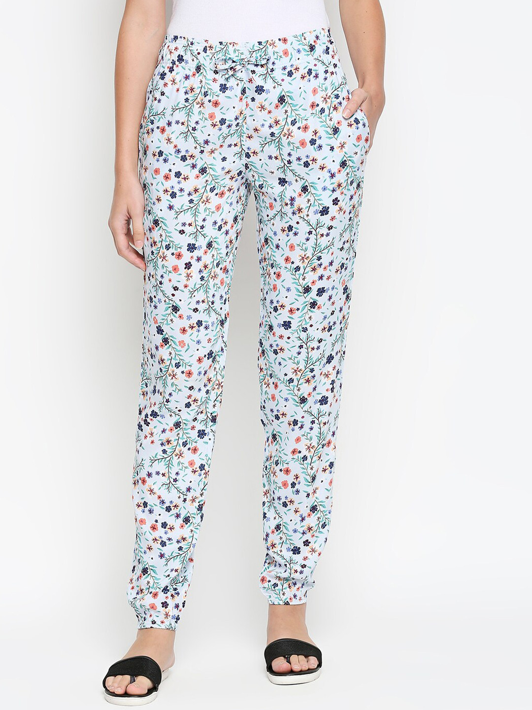 

XIN Women Blue & Green Floral Printed Lounge Pants