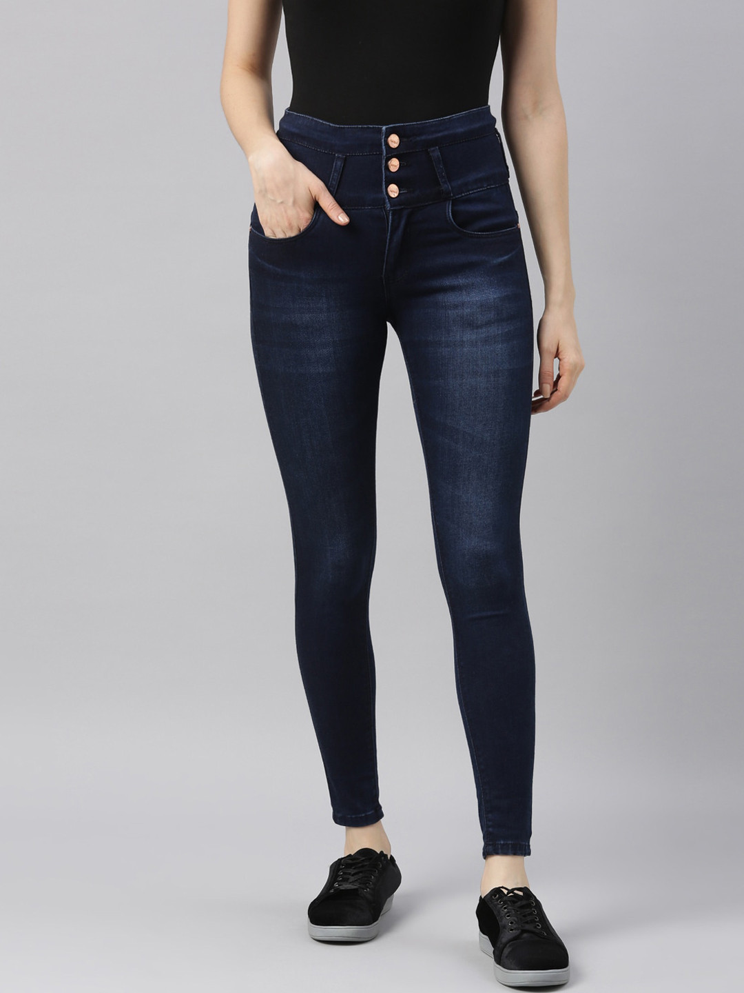 

ZHEIA Women Blue Skinny Fit High-Rise Clean Look Light Fade Cotton Jeans
