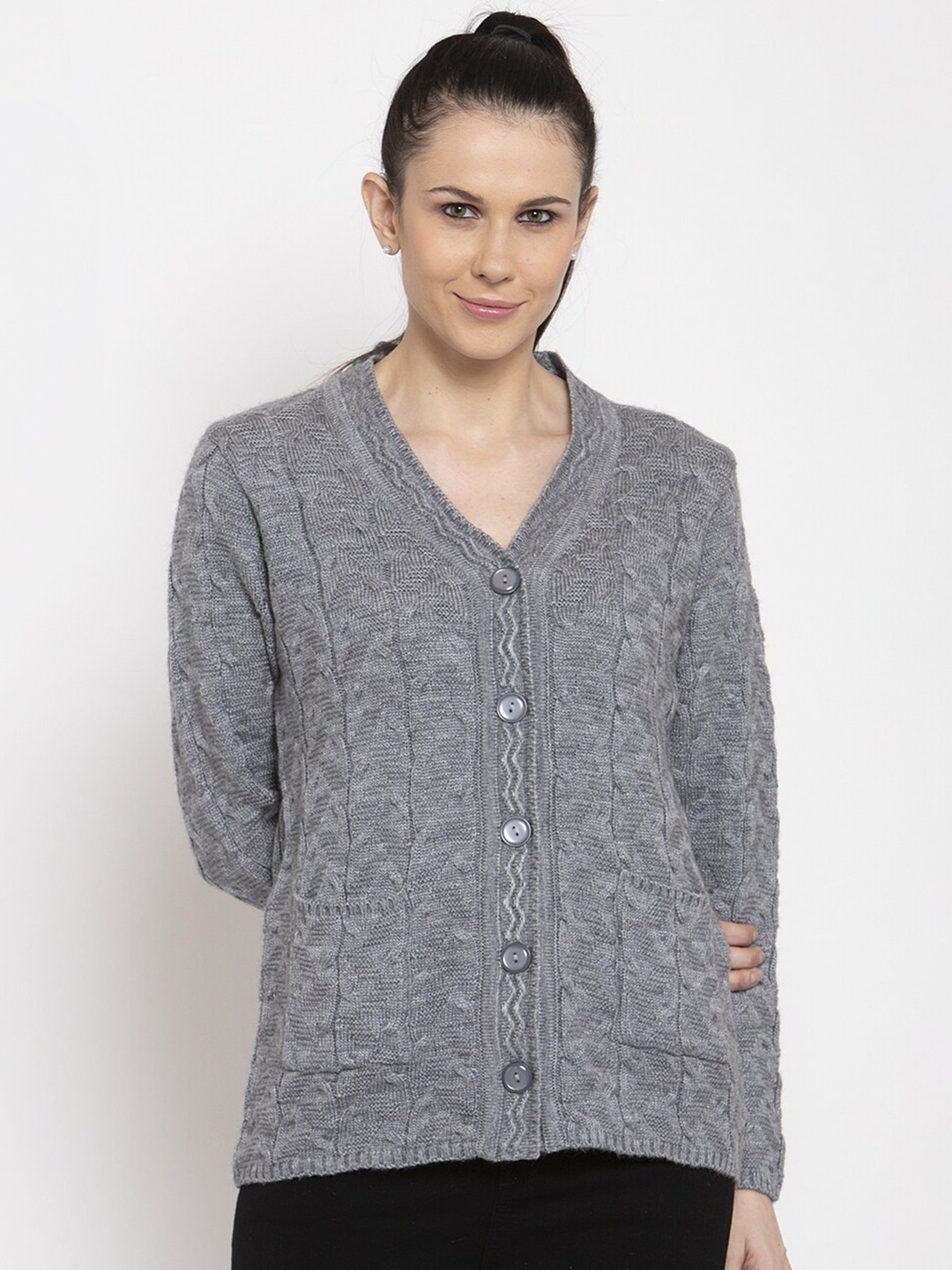 

VANYA Women Grey Cable Knit Cardigan