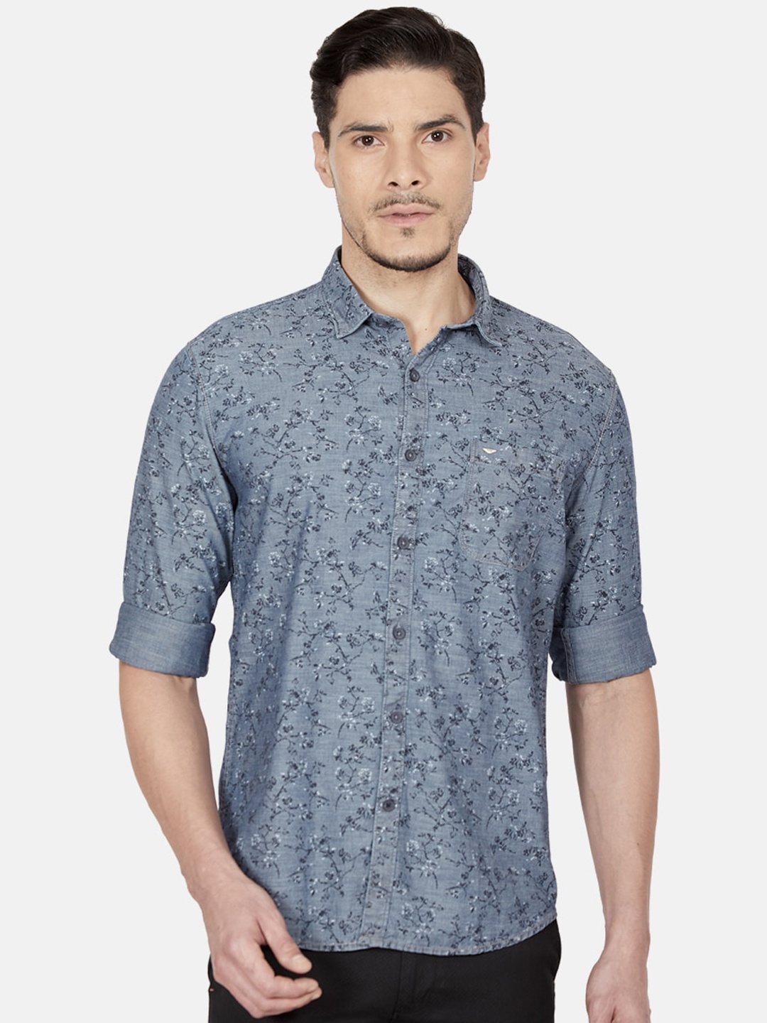 

Oxemberg Men Blue Slim Fit Floral Printed Casual Shirt