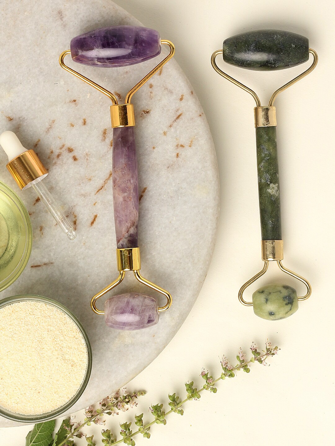 

SKINDUZED Set of Amethyst & Textured Jade Face Rollers, Purple