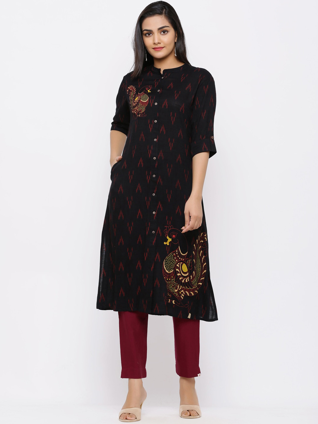 

Juniper Women Black Ethnic Motifs Printed Thread Work Liva Kurta