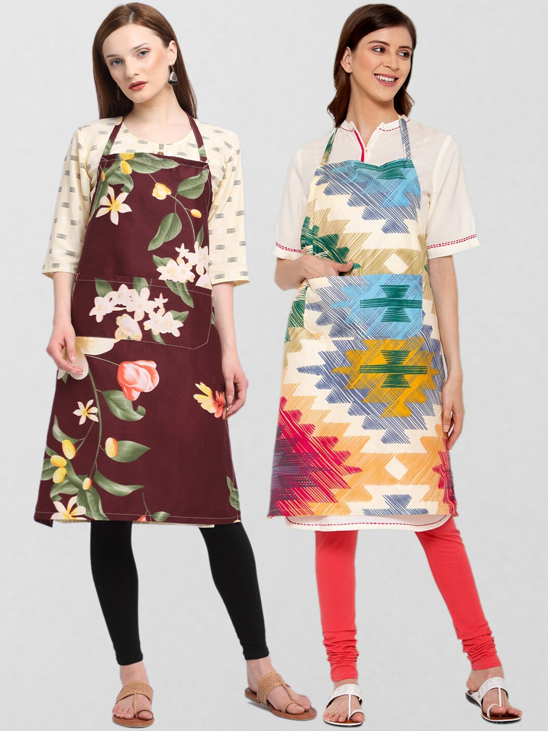 

KLOTTHE Unisex Pack Of 2 Printed 210 TC Cotton Aprons, Maroon