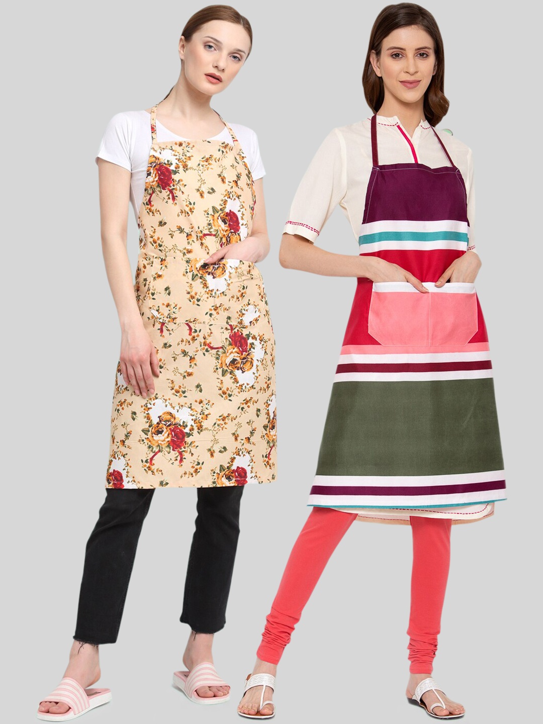 

KLOTTHE Unisex Pack Of 2 Printed 210TC Cotton Aprons, Beige
