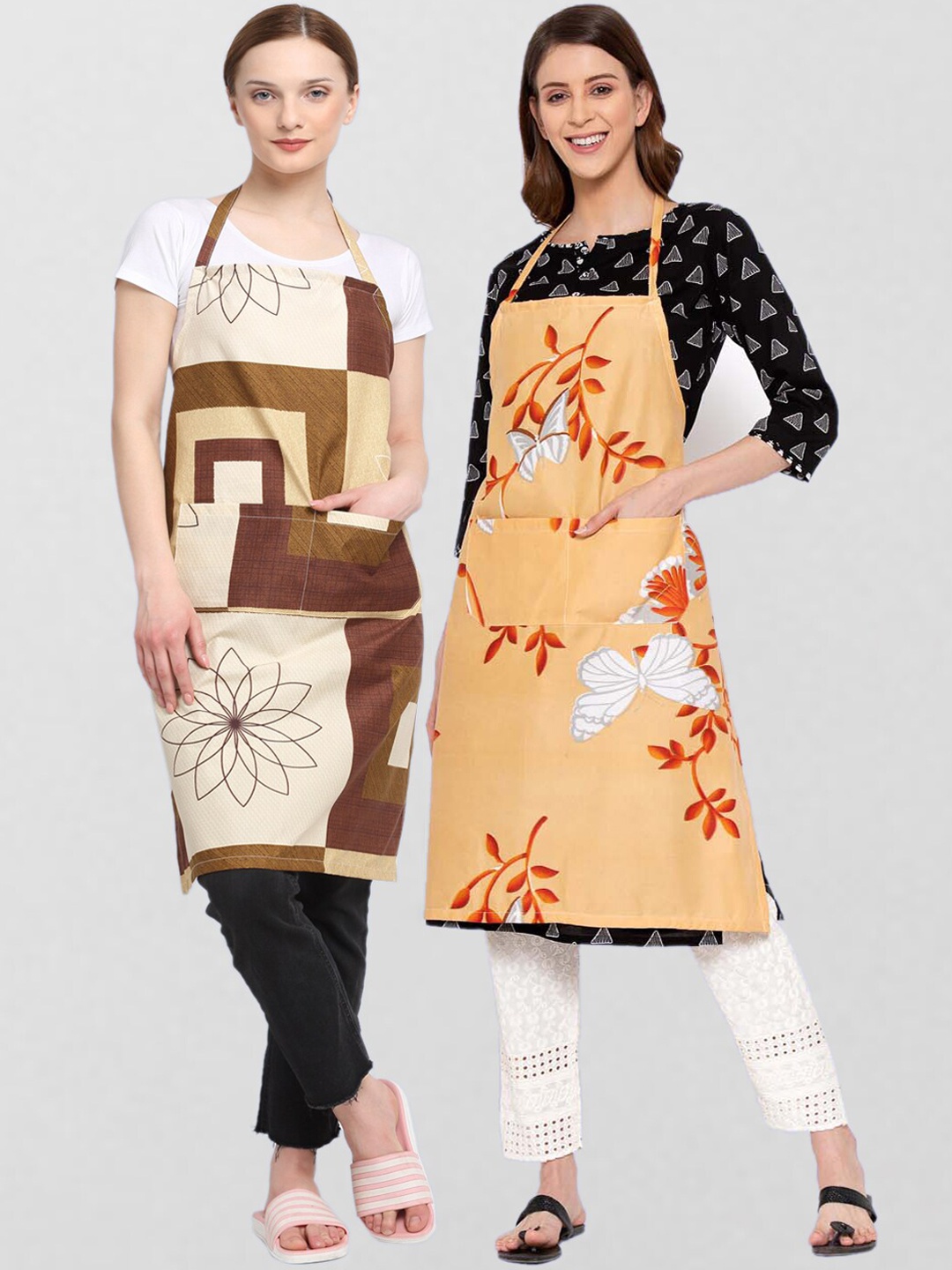 

KLOTTHE Unisex Pack Of 2 Printed 210TC Cotton Aprons, Orange