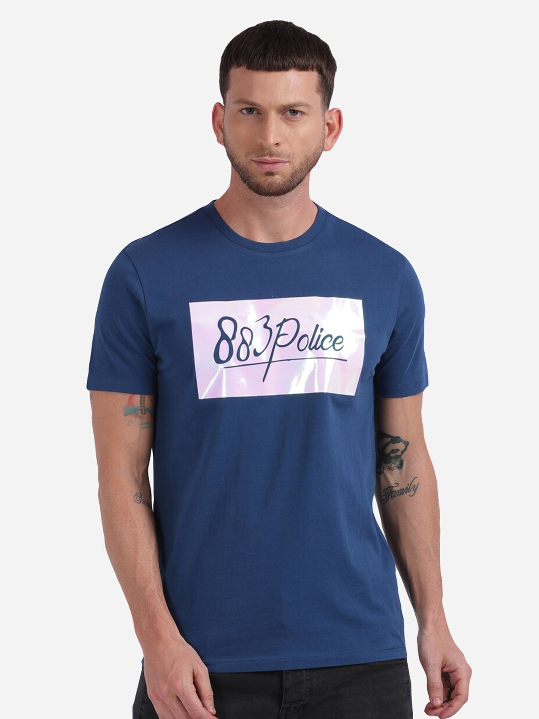 

883 Police Men Navy Blue Printed T-shirt