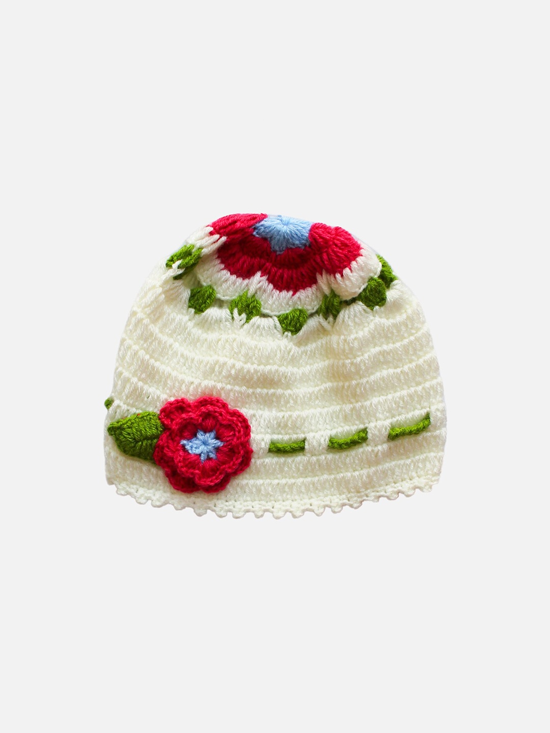 

Woonie Unisex Kids Cream-Coloured & Red Beanie