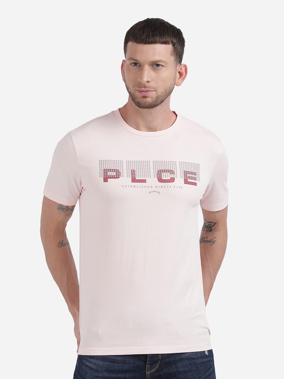 

883 Police Men Pink Typography Printed Applique T-shirt