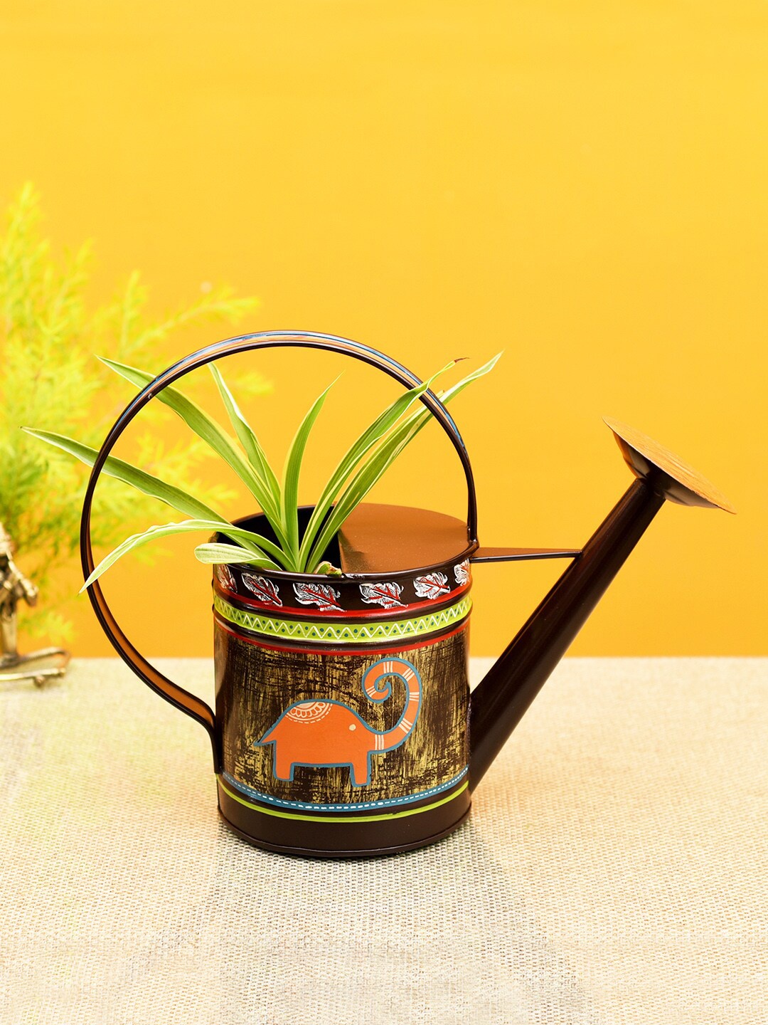 

Aapno Rajasthan Brown & Orange Handcrafted Watercan Style Planter