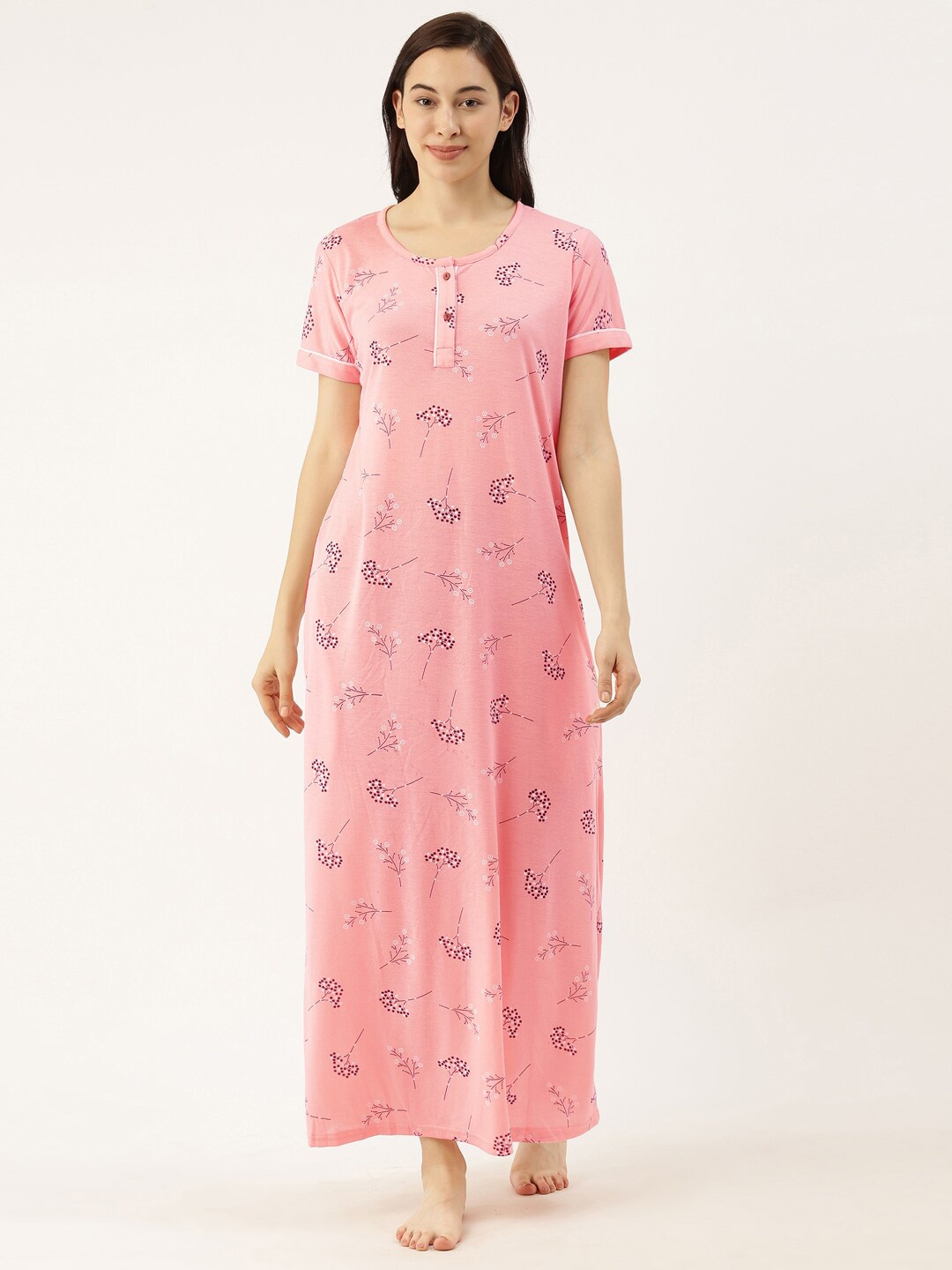 

Bannos Swagger Pink Printed Maxi Nightdress