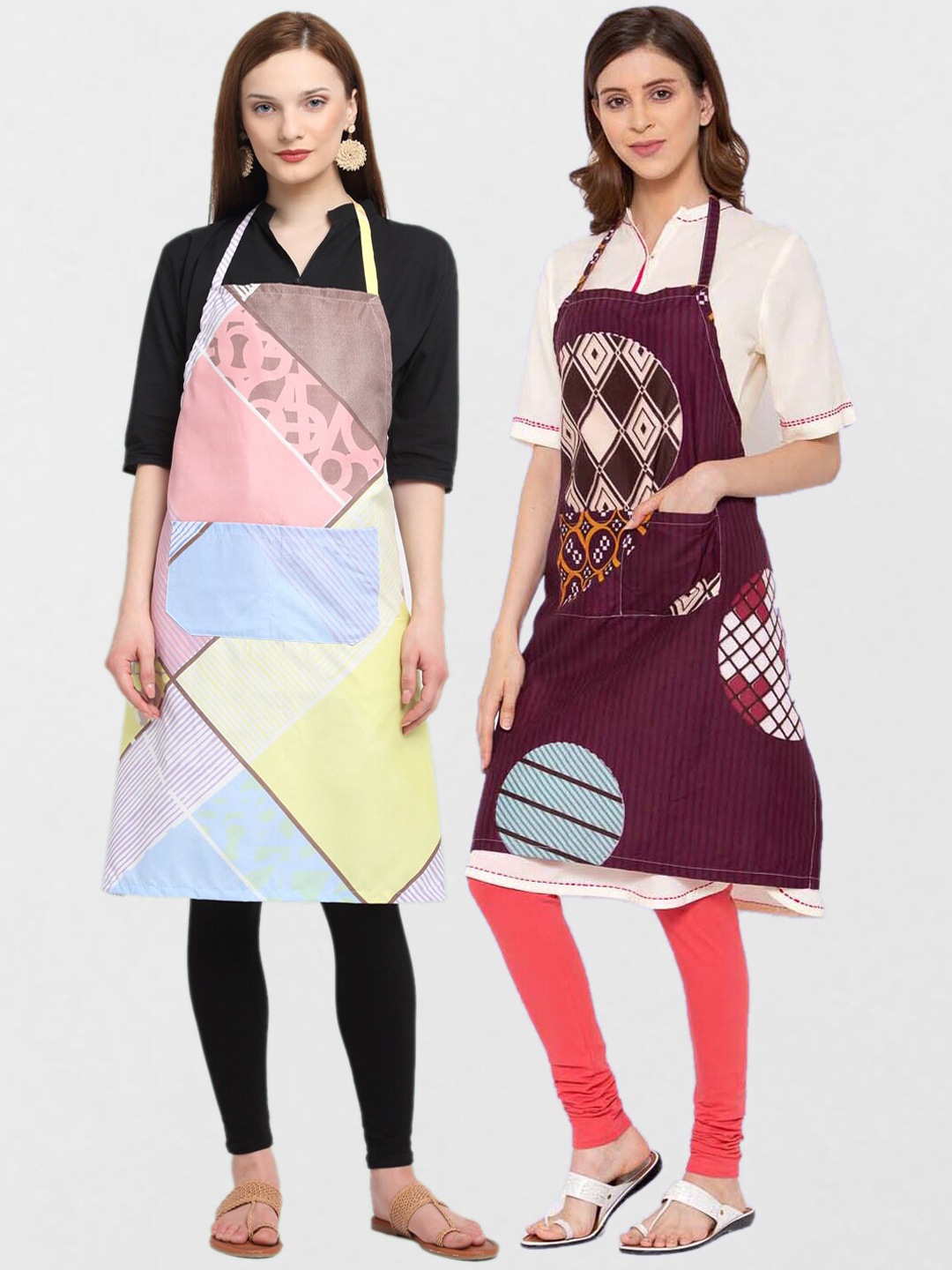 

KLOTTHE Unisex Pack Of 2 Printed Cotton 210 TC Aprons, Blue