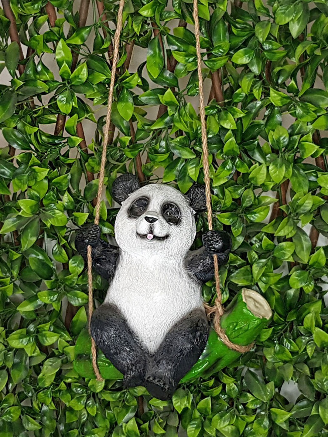 Wonderland White & Black Panda On Swing Garden Accessory