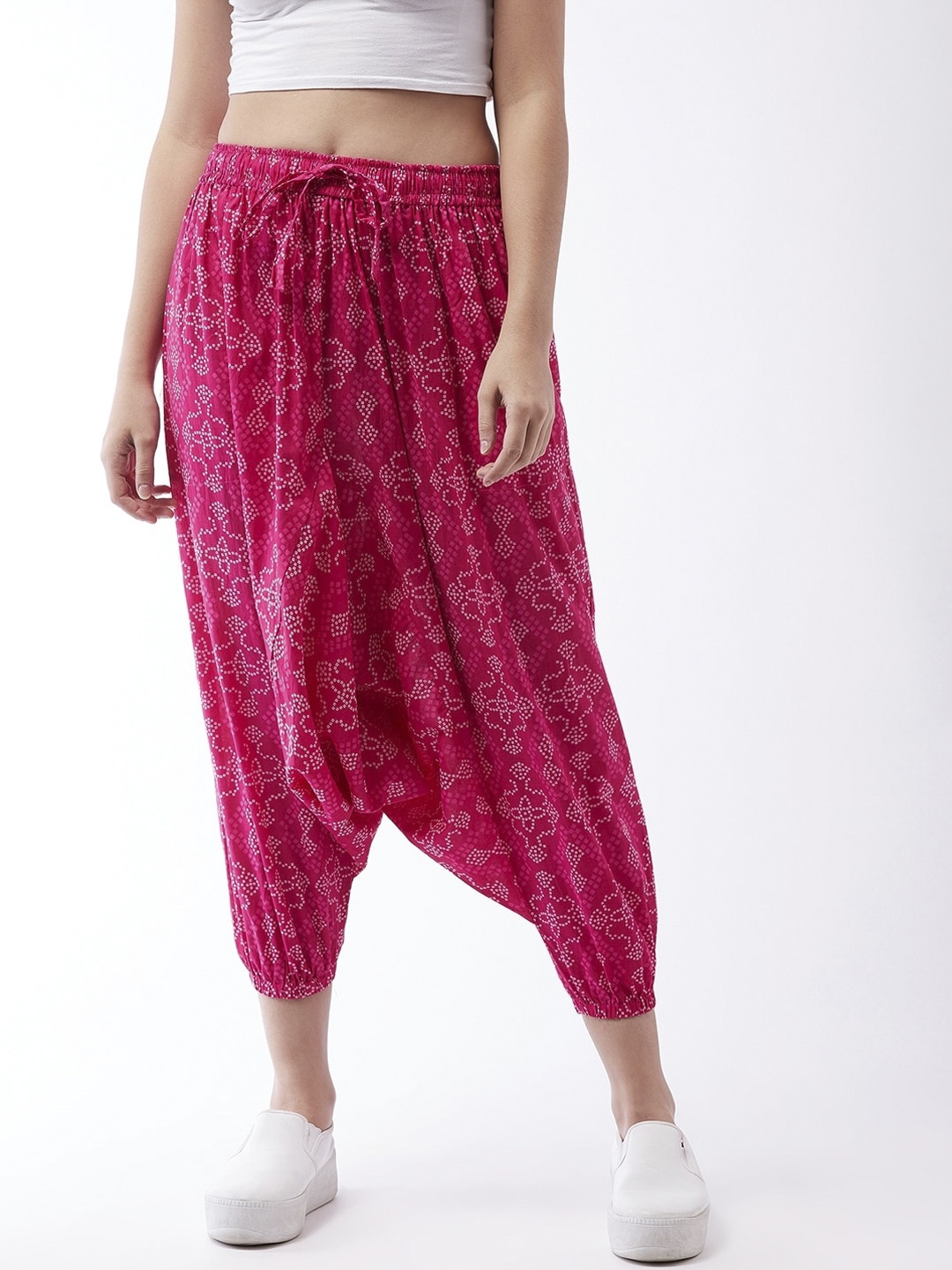 

InWeave Girls Pink & White Bandhini Printed Cotton Harem Pants
