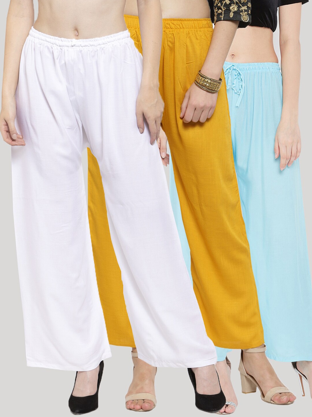 

Clora Creation Women Pack Of 3 Knitted Palazzos, White