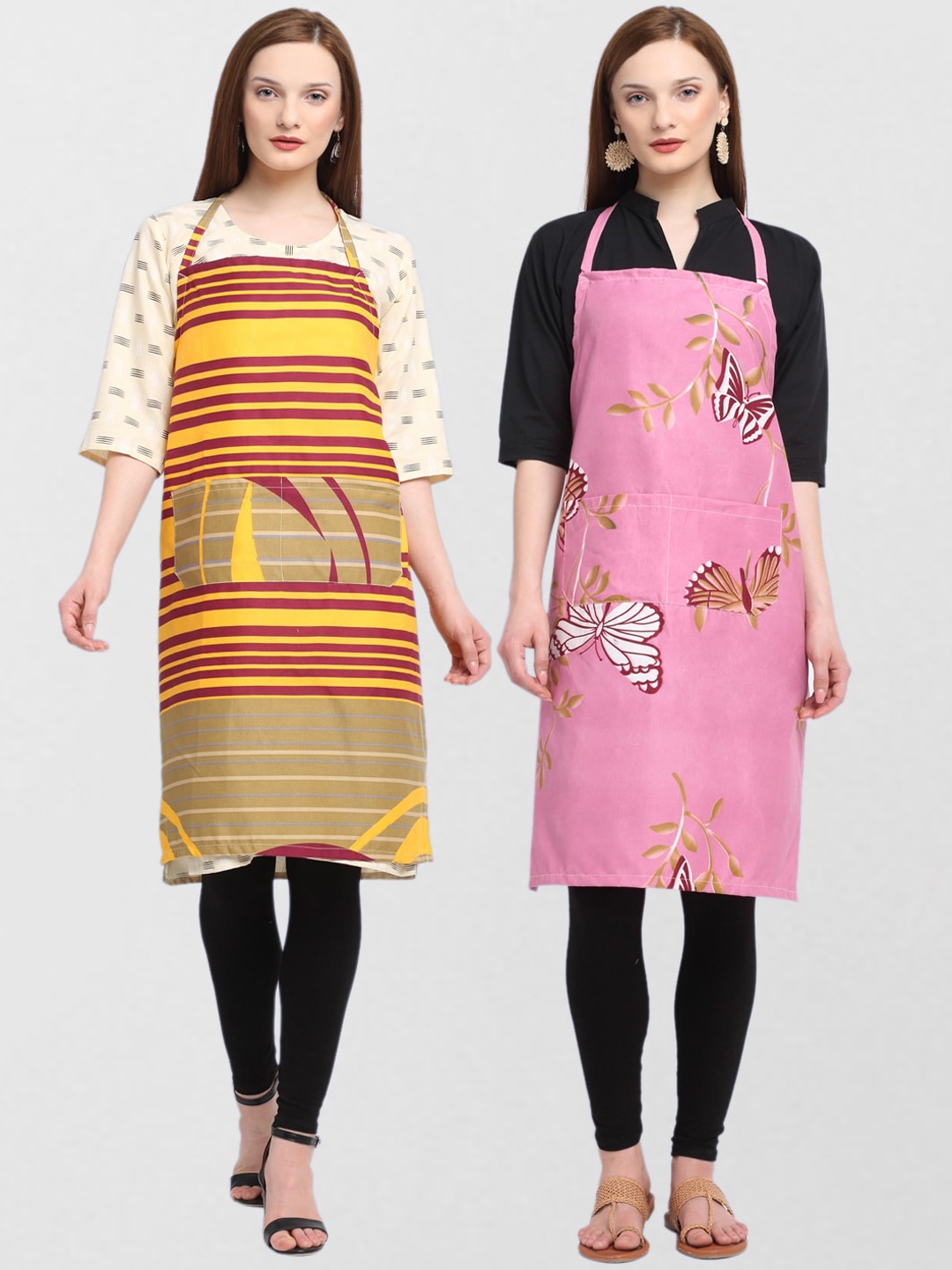 

KLOTTHE Unisex Pack Of 2 Printed 210 TC Cotton Aprons, Brown