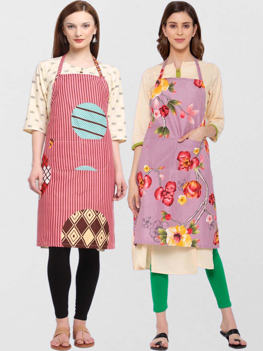 

KLOTTHE Unisex Pack Of 2 Printed 210 TC Cotton Aprons, Pink
