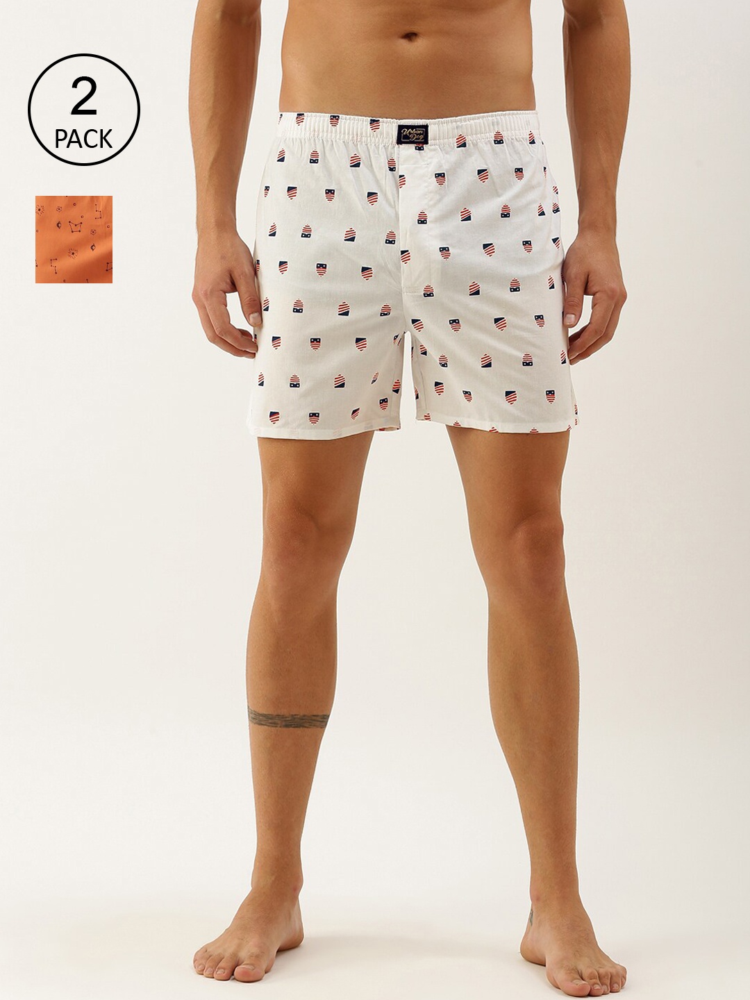 

Urban Dog Men Pack Of 2 Pure Cotton Boxers UDBX359_UDBX314-M, Off white