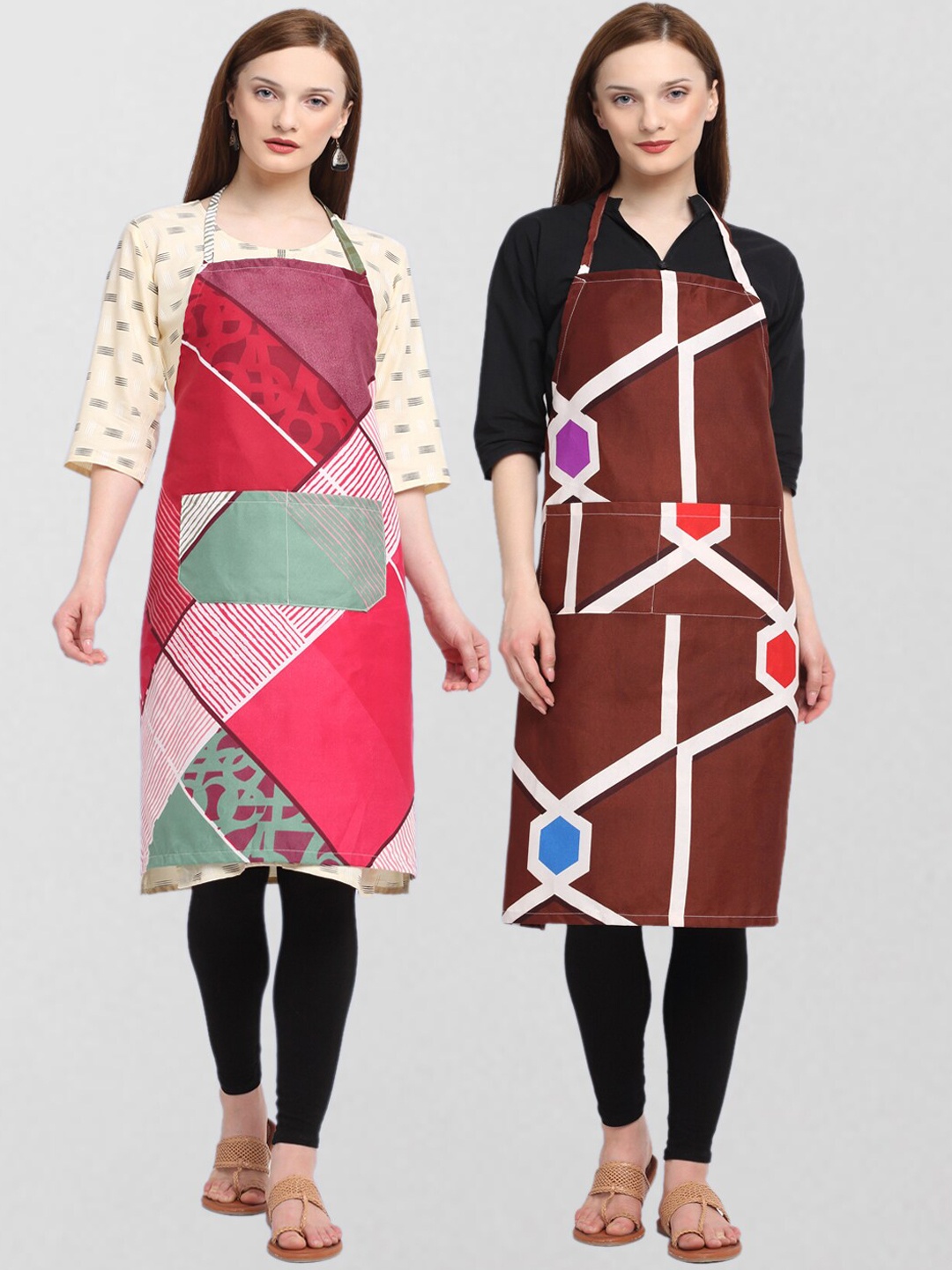 

KLOTTHE Pack Of 2 Printed 210 TC Cotton Aprons, Pink