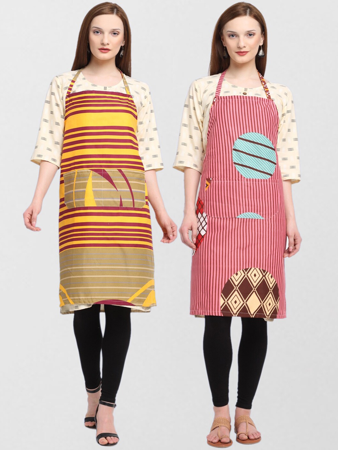 

KLOTTHE Unisex Pack Of 2 Printed 210TC Cotton Aprons, Yellow