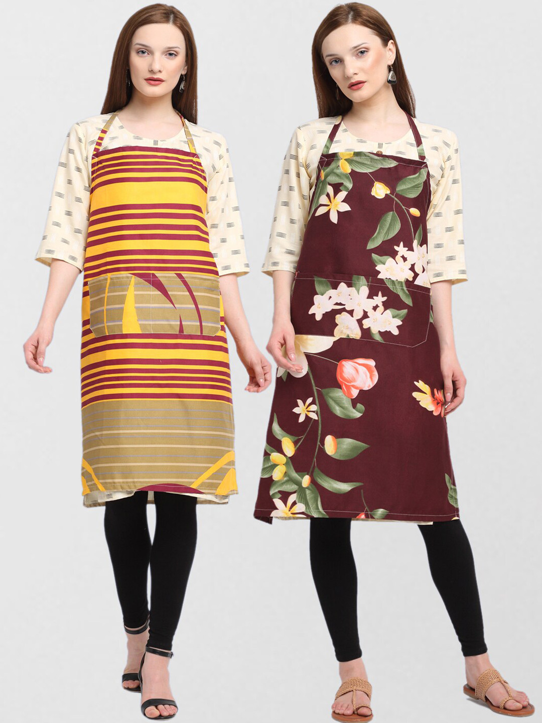 

KLOTTHE Unisex Pack Of 2 Printed Cotton 210 TC Aprons, Maroon