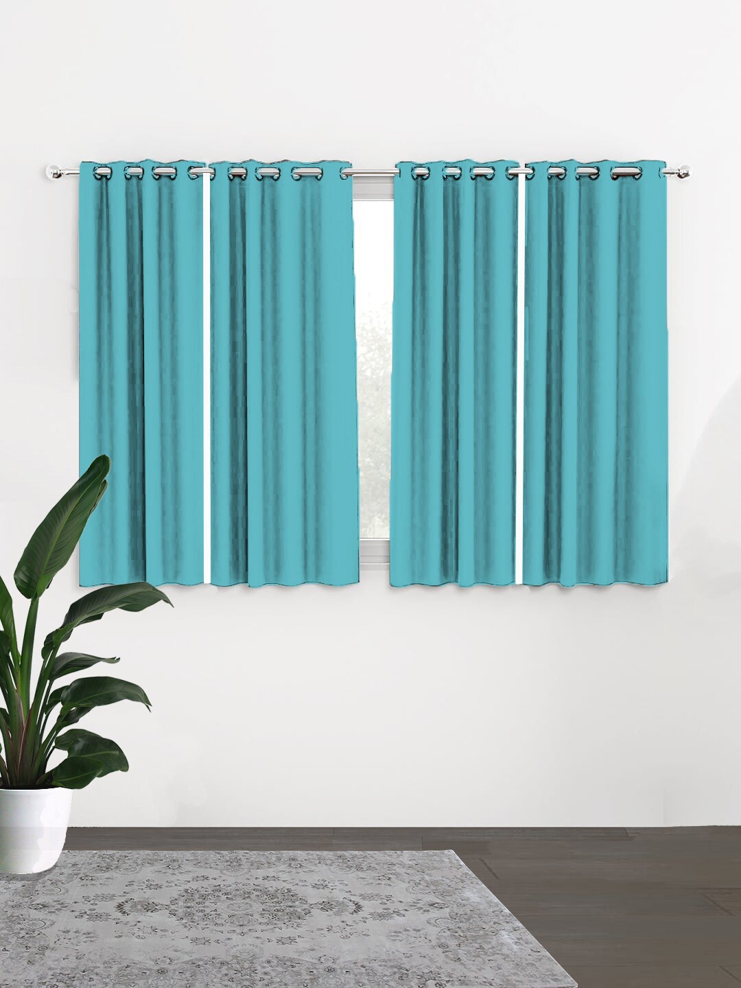 HOUZZCODE Turquoise Blue Set of 4 Black Out Window Curtain
