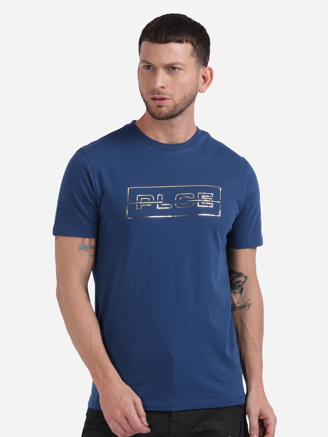 

883 Police Men Navy Blue Printed T-shirt