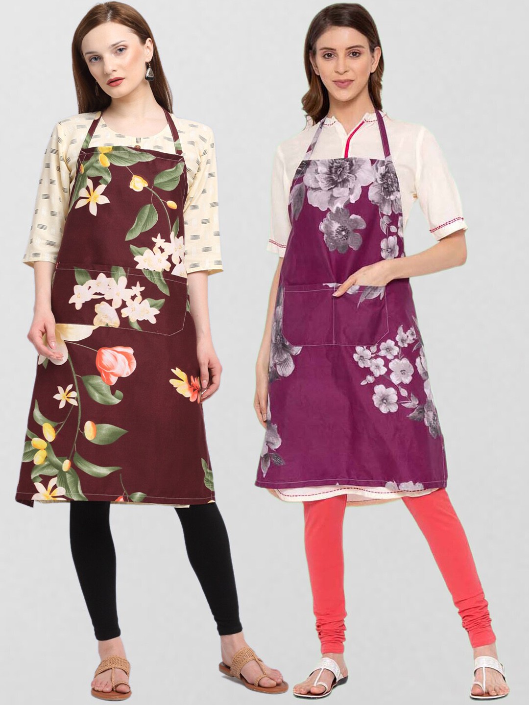 

KLOTTHE Set Of 2 Printed 210TC Cotton Aprons, Brown