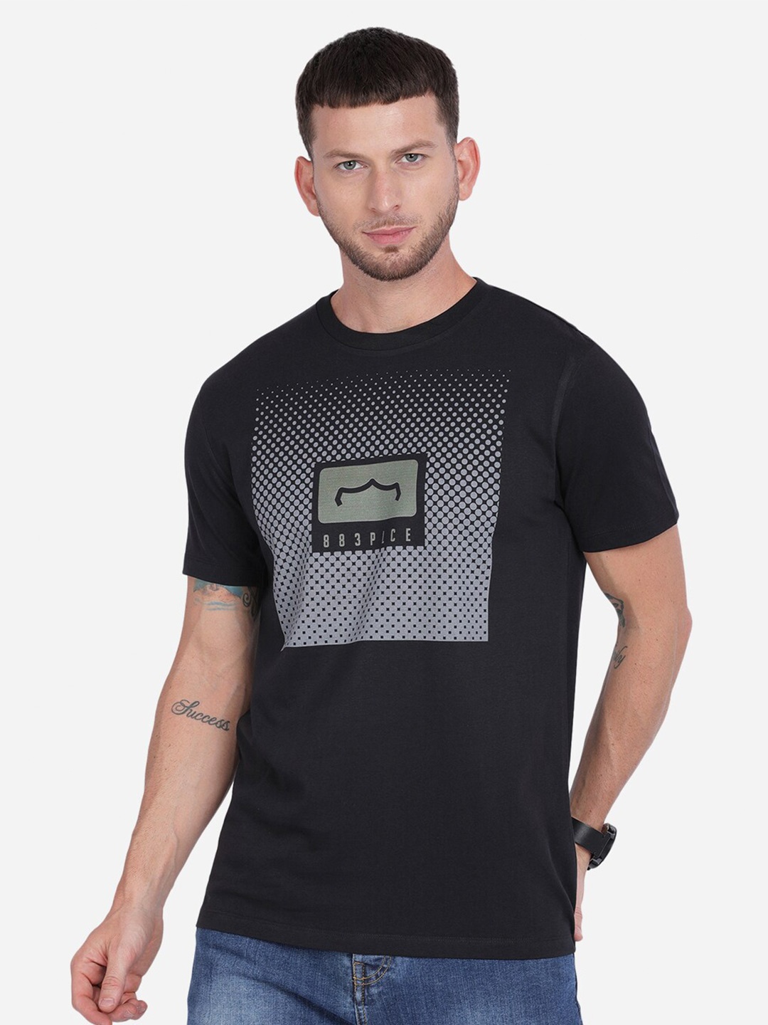 

883 Police Men Black Printed T-shirt