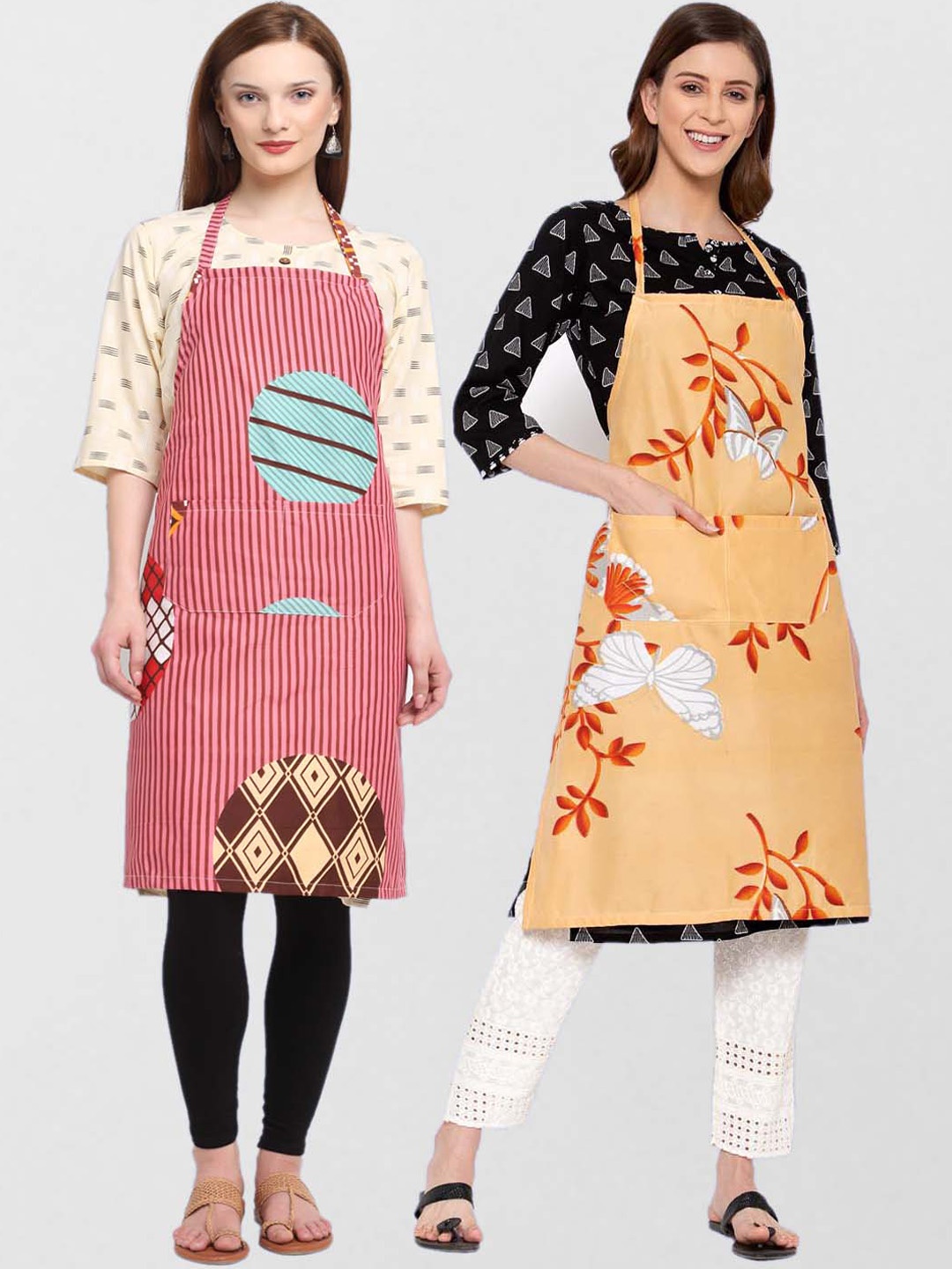 

KLOTTHE Unisex Pack Of 2 Printed 210 TC Cotton Aprons, Pink