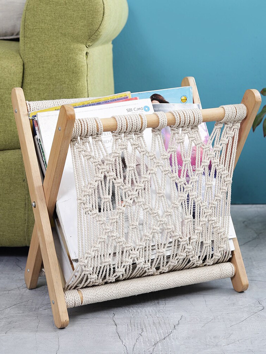 

The Decor Mart Off White & Beige Macrame Handcrafted Magazine Oraganizer