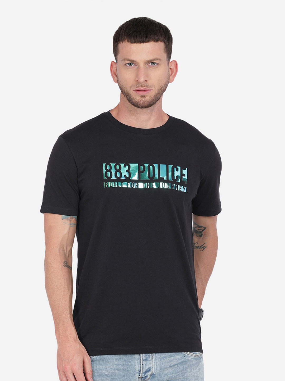 

883 Police Men Black Brand Logo Printed T-shirt