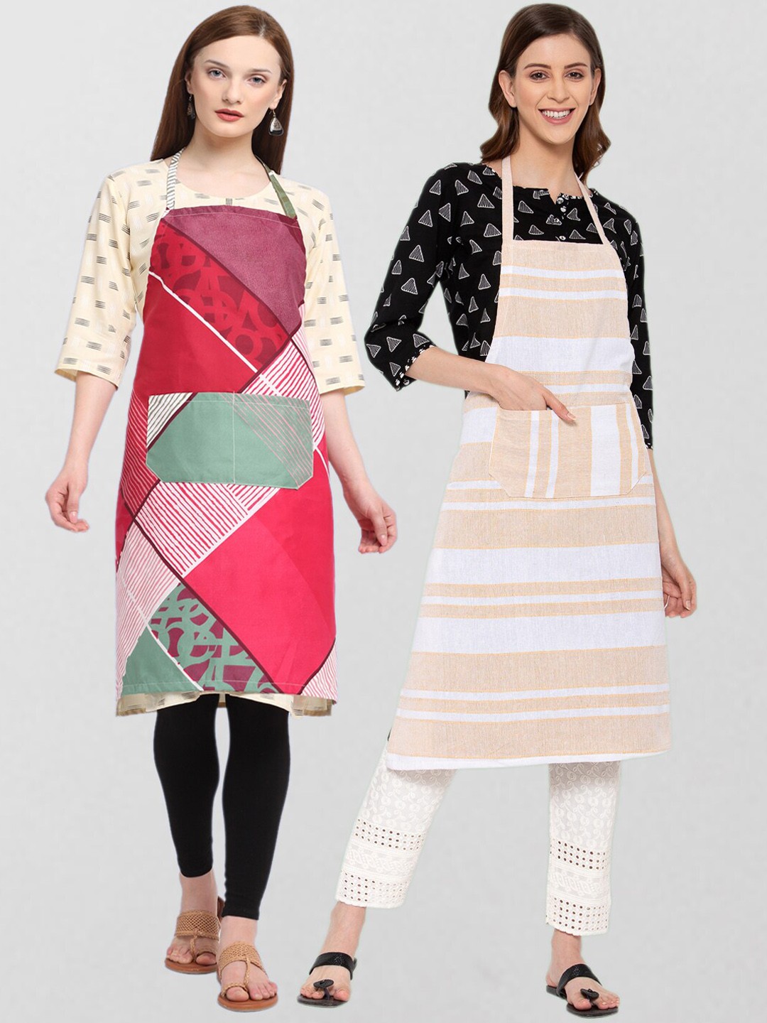 

KLOTTHE Unisex Pack Of 2 Printed 210TC Cotton Aprons, Beige