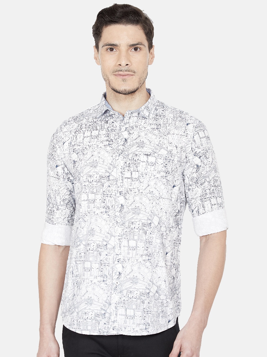 

Oxemberg Men White Slim Fit Printed Casual Shirt